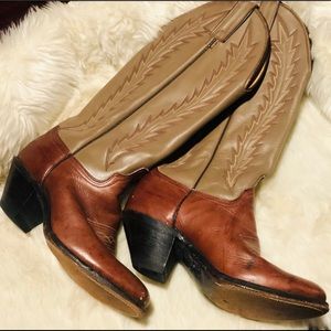 Brown and tan leather boots